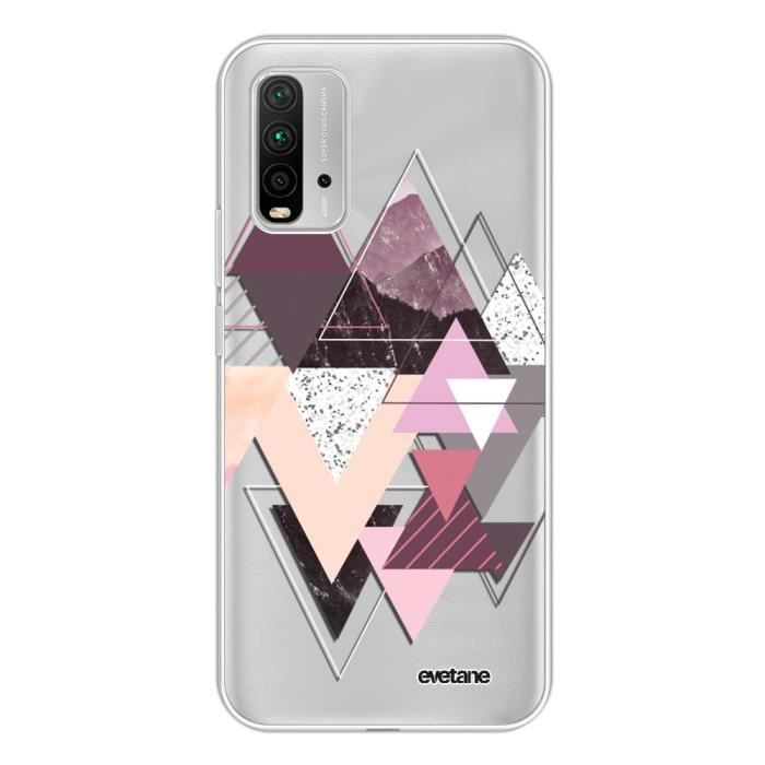Coque pour Xiaomi Redmi 9T souple transparente Triangles Design Motif Ecriture Tendance Evetane