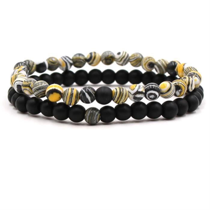 FONMOR Coffret Cadeau Bracelet Homme Femme Ensemble Couples Distance Bracelet Classique En Pierre Naturelle Perlée AA+155