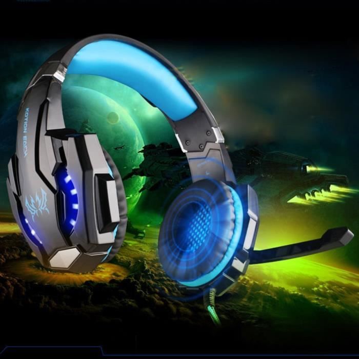 KOTION EACH G9000 3.5mm flagrante casque de jeu de lumière LED w - Mic pour ordinateur portable - Téléphones - PS4 - Bleu + Noir