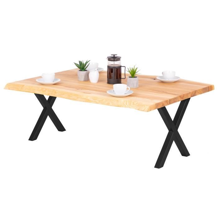 LAMO MANUFAKTUR Table basse en bois - salon - bord naturel - 120x80x47cm - frêne naturel - pieds métal noir - modèle design