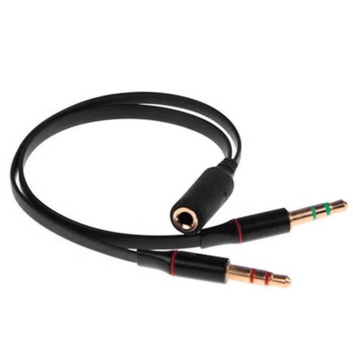 OCIODUAL Câble Adaptateur Splitter Y Jack 3.5mm Femelle TRRS à 2 Double AUX Mâle TRS Micro et Audio Stéréo pour Casque Noir