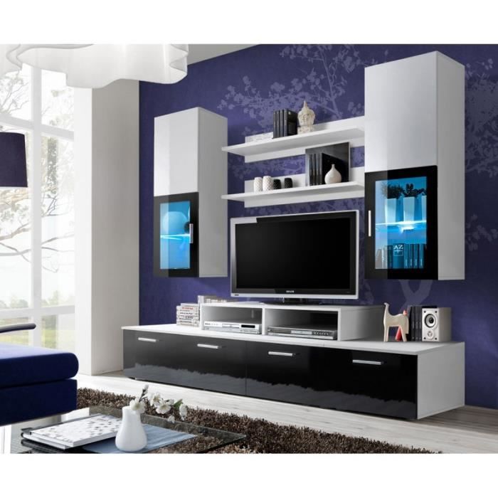 Meuble Tv Mural Design -mini- 200cm Noir & Blanc - Paris Prix