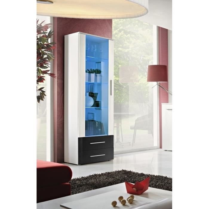 Vitrine NEO I design, coloris blanc et blanc brillant, tiroirs noirs brillants + LED. 40 Blanc
