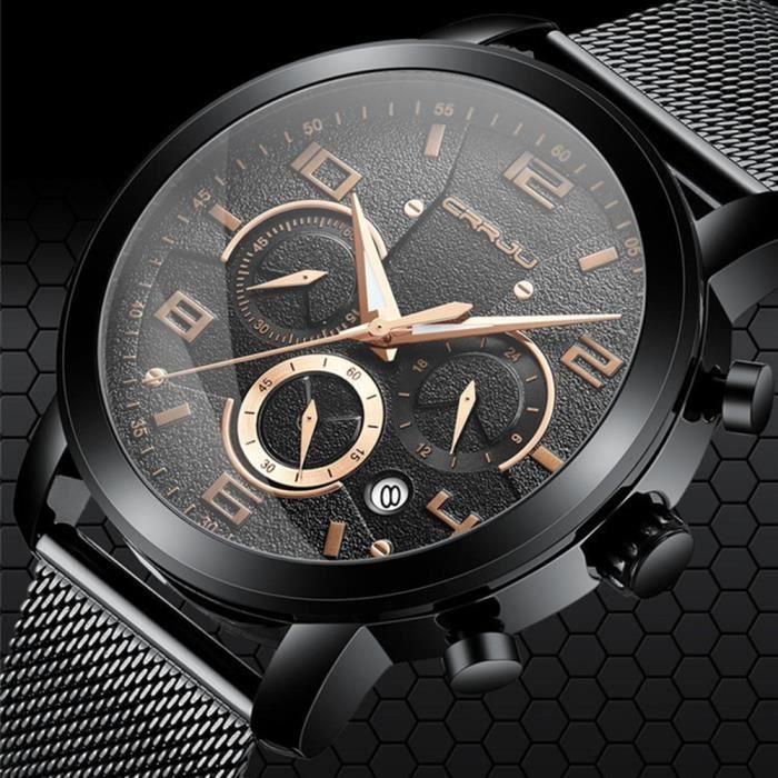 Montres hommes chronographe de marque de luxe sport classique lumineux étanche dateur gros chiffres noir
