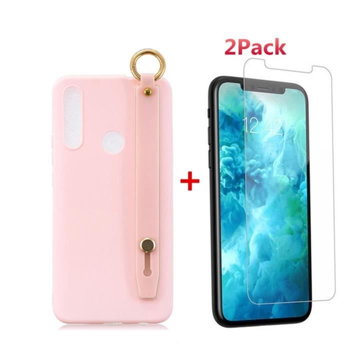 Doux Flexible Coque pour Huawei P Smart Z (6.59-), étui TPU silicone + 2PCS Verre trempé Avec dragonne support Housse