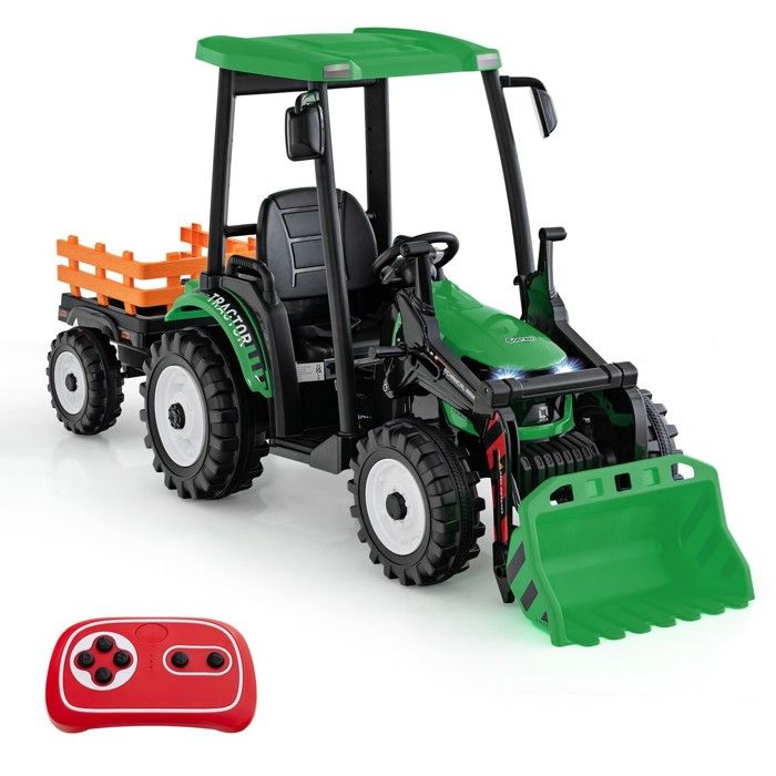 Tracteur Electrique 12V Enfants DREAMADE avec Telecommande Godet Remorque Phares Musique Klaxon Volume Reglable pour 3 8Ans Vert Cdiscount Jeux Jouets