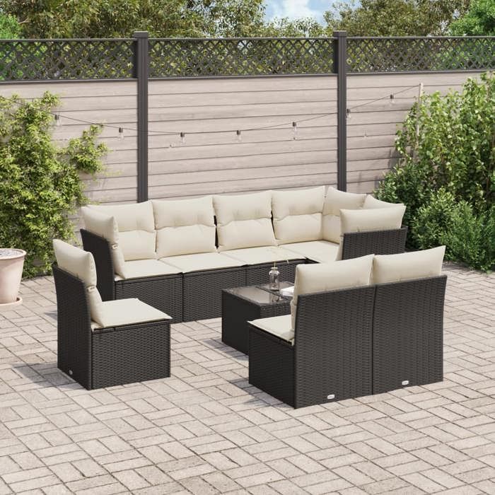vidaXL Salon de jardin 9 pcs avec coussins noir résine tressée 3249605
