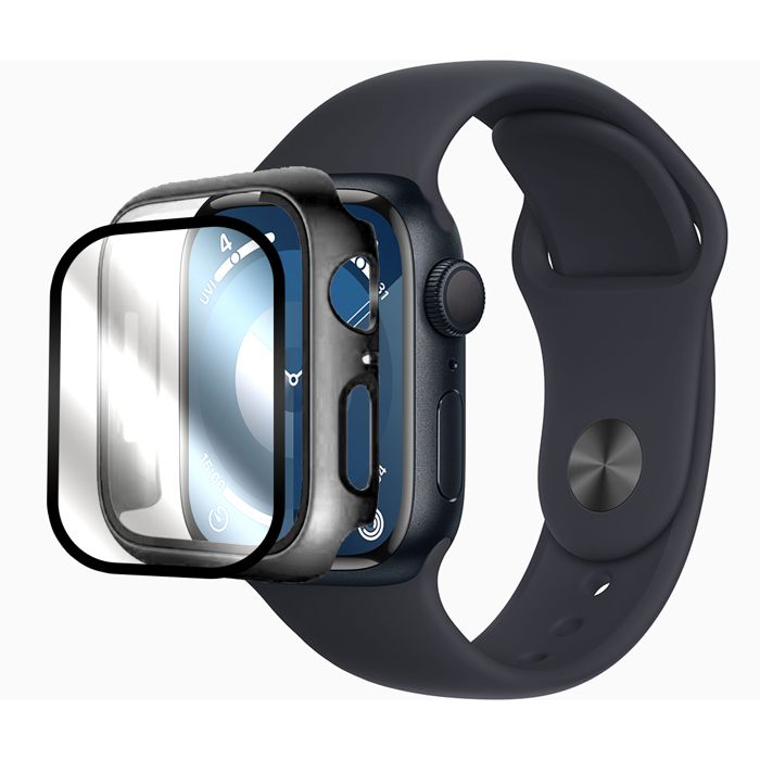 Lot de 2 Verre trempé pour Apple Watch Serie 7 41 mm + Coque de protection Noir souple silicone - Visiodirect -