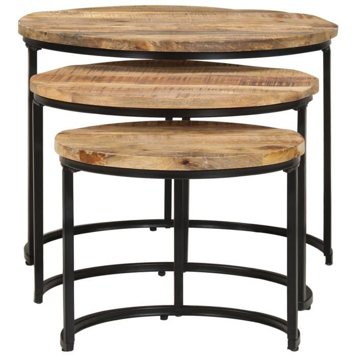 SWEETY Set de table basse - 3 pièces - Bois de manguier brut 338002