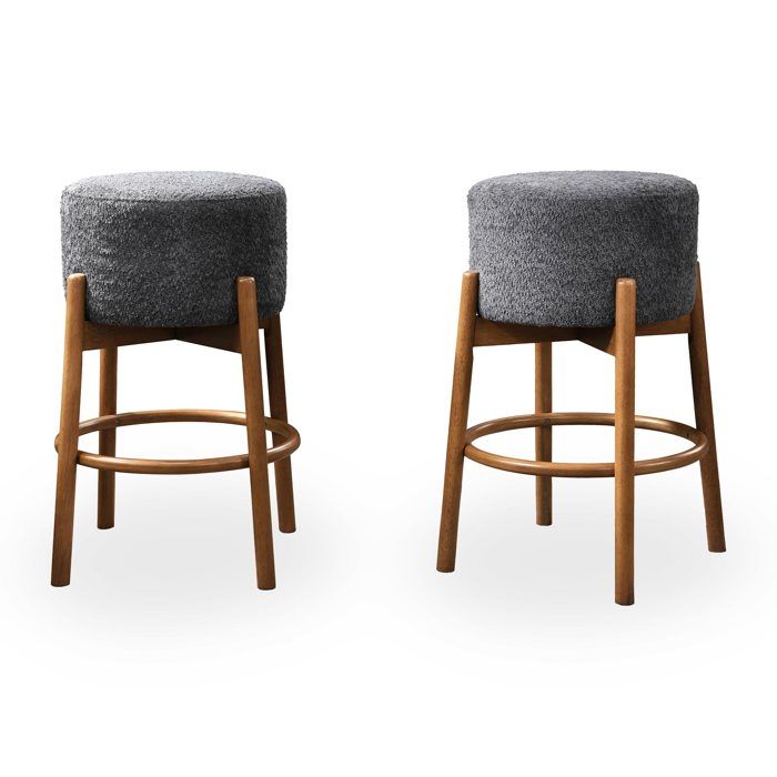 SULLY - Lot de 2 tabourets effet peau de mouton gris foncé et bois clair SULLY - Lot de 2 tabourets effet peau de mouton gris foncé et bois clair