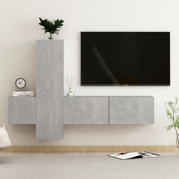 Armoire télévision au mur SMG - Ensemble de meubles TV 3 pcs - gris béton Bois dingénierie CC25018353