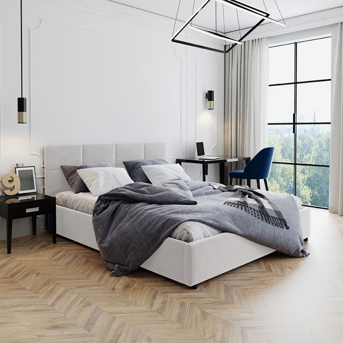 Lit coffre Mika 160×200 cm beige tissu HLR-1 avec sommier inclus et coffre de rangement pratique Lit coffre Mika 160×200 cm beige tissu HLR-1 avec sommier inclus et coffre de rangement pratique