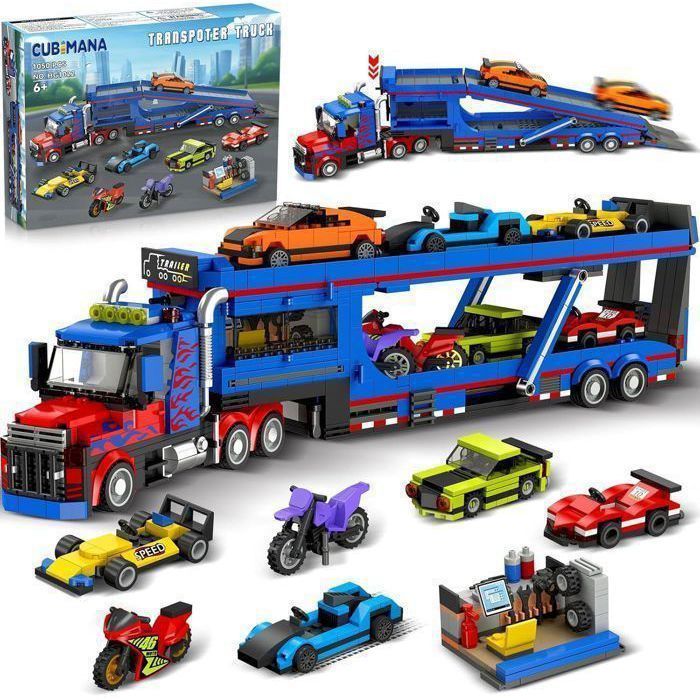 CUBIMANA Camion Porte-Voitures à Construire Camion de Transport avec Rampe Réglable Jeu de Construction 1050 Pièces
