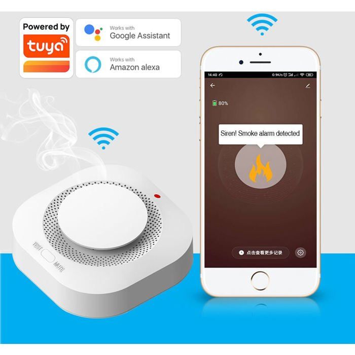 Détecteur de fumée - PZCC - PZCC - Connecté Tuya WiFi - Alimentation filaire - Alarme 90 dB
