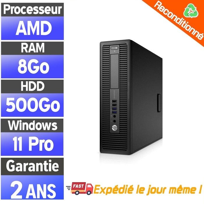 HP 705 G3 SFF – PC Bureau Reconditionné – AMD A10 – 8Go – 500Go – Win11Pro
