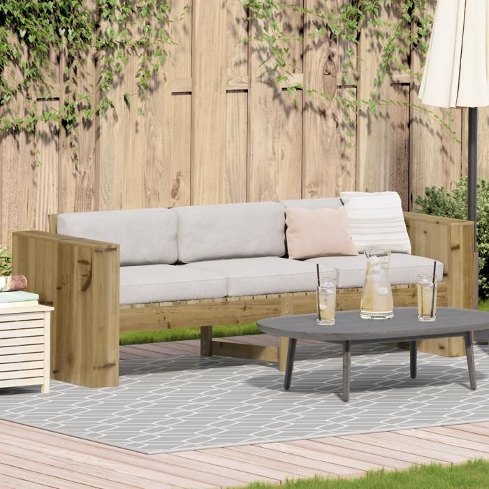 vidaXL Canapé de jardin 3 places Bois Moyen Durable - vue 2