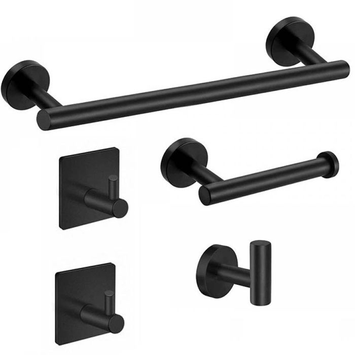 Ensemble de 5 barres porte-serviettes de salle de bain en érable inoxydable - Noir -