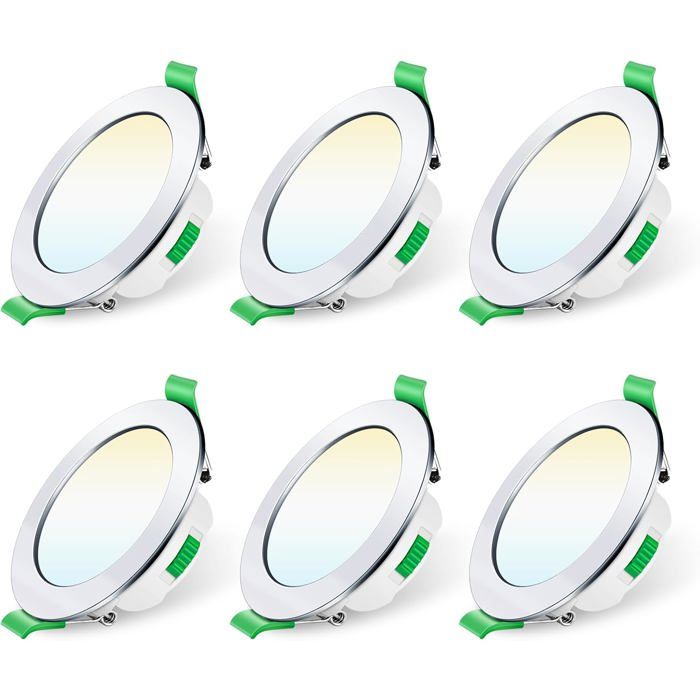 ALUSSO LED Encastrable Spot 67-75MM Dimmable 7W 3CCT IP44 Plafonnier pour Salle de Bain Salon Lot de 6 Rond Chrome