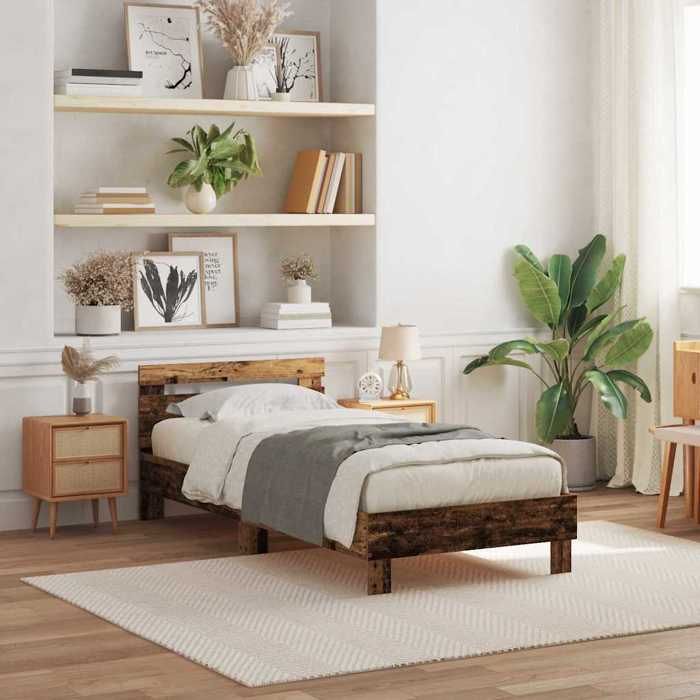 BONNIE®Lit en bois Lit simple:100x200 cm Cadre de lit Bois ancien 100x200 cm Bois dingénierie neuf87931