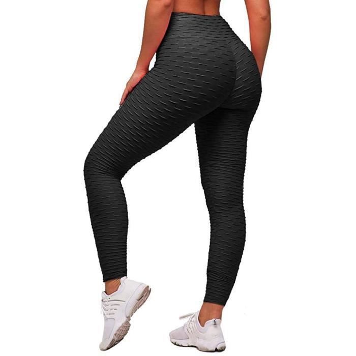 Leggings de Yoga Femme - Anti-Cellulite - Taille Haute - Noir Noir