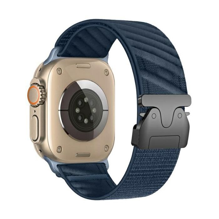 Bracelet Beline Oblique pour Apple Watch 42/44/45/49 mm - Similicuir Bleu Marine Fermoir Magnétique