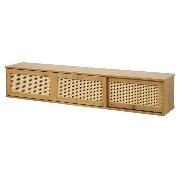Meuble TV suspendu 160 cm bohème bois clair Jenny - Oviala