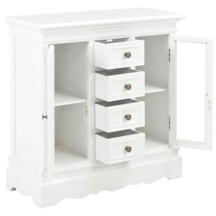 Buffet en bois de pin massif - vidaXL - 70x28x70 cm - Blanc - 4 tiroirs - 2 portes en acrylique - Capacité totale 75 kg