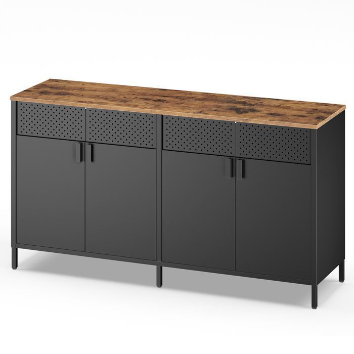Buffet de Rangement en Acier Armoire à Double Porte pour Salon Fermeture Magnétique Métal Noir et Marron Buffet de Rangement en Acier Armoire à Double Porte pour Salon Fermeture Magnétique Métal Noir et Marron