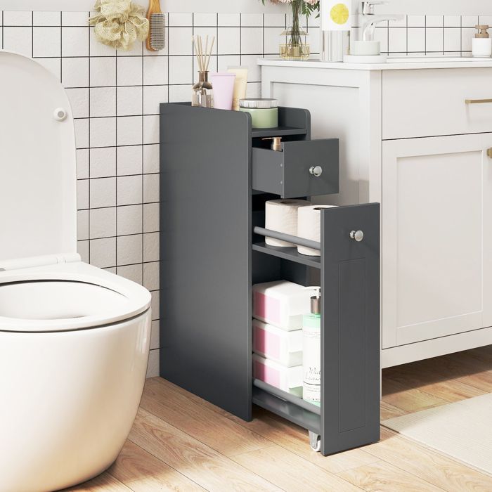 GIANTEX Armoire de Salle de Bain Étroit 40x18x70 cm 3 Roulettes 2 Tiroirs Meuble de Rangement Moderne pour Salon Cuisine Gris GIANTEX Armoire de Salle de Bain Étroit 40x18x70 cm 3 Roulettes 2 Tiroirs Meuble de Rangement Moderne pour Salon Cuisine Gris