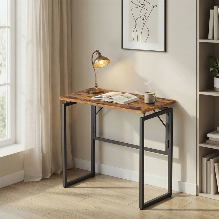 Bureau Pliable 80 x 40 cm Table d’Appoint pour Balcon Chambre Montage Rapide Marron