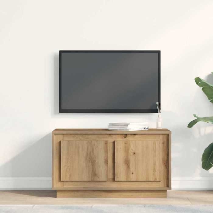 Meuble TV bas en bois dingénierie - MEUBLECHIC - 80x35x45 cm - Marron - Artisanal - Style élégant et chic