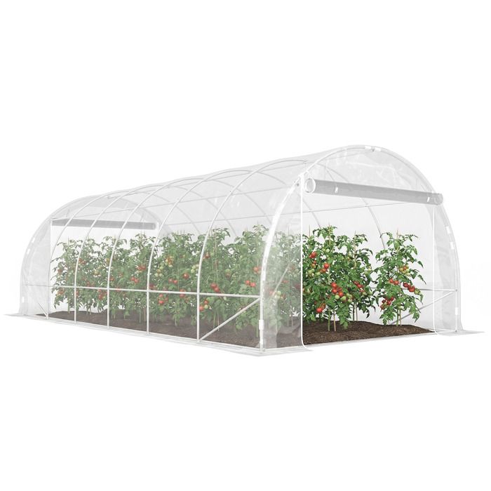 Serre tunnel de jardin - Outsunny - 296x597x199cm - cadre acier galvanisé - 2 portes - bâche PE 150g/m² prolongée 20cm - transparent