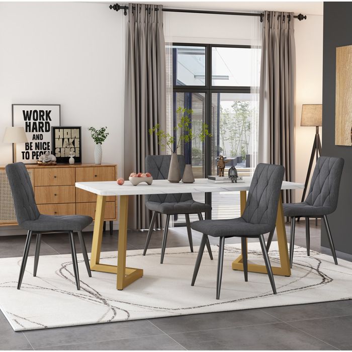 Ensemble table et chaises (rectangulaire table à manger 117x68 cm + 4 chaises de salle à manger). lin. gris