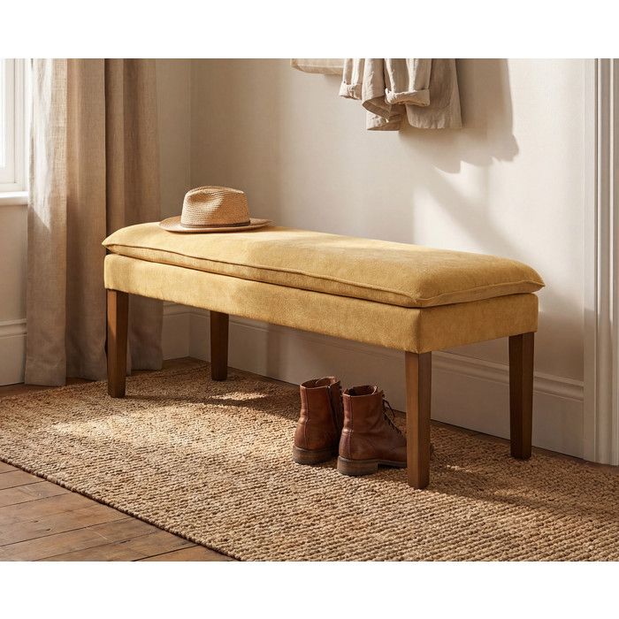 Ya-home Banquette Rembourrée avec Pied en Bois Banc dEntrée Moderne en Chenille Banquette de Lit Designe Banc de Cuisine Jaune
