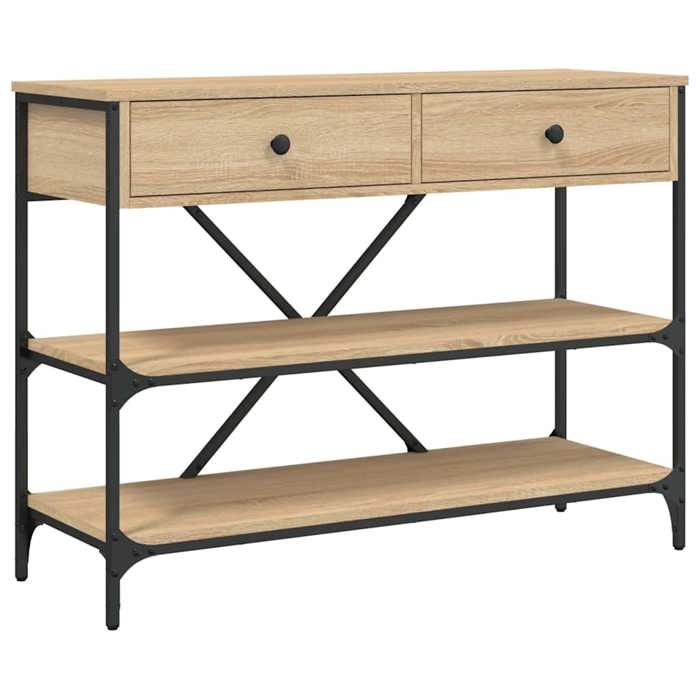 Promotion FévrTable Console étroite Bout de canapé Table derrière avec tiroirs et étagères chêne sonoma FR20163609