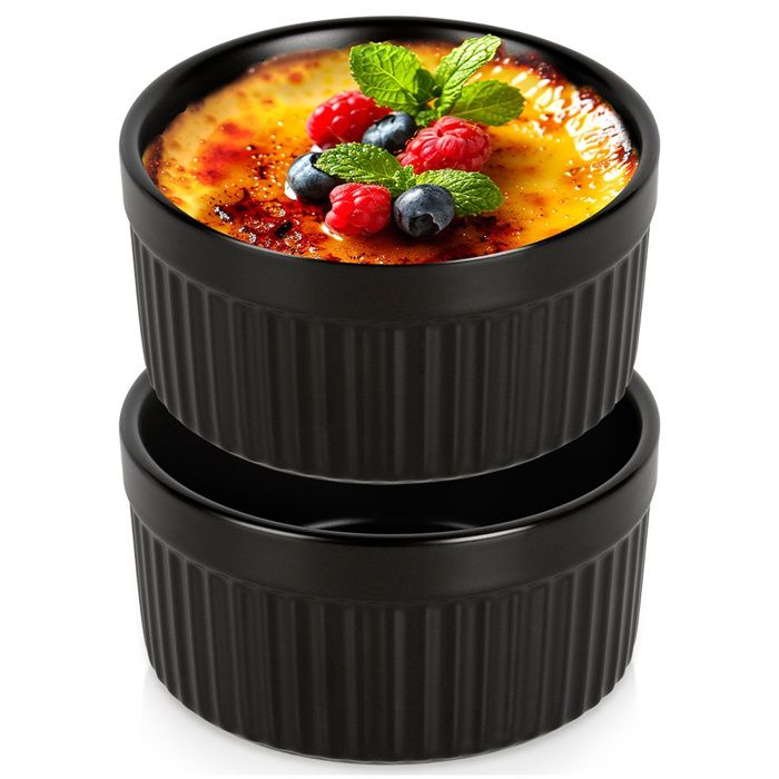 Assiettes à gratin en porcelaine - Vilde - 260 ml - 2 pcs - 10x5 cm - Noir - Résistant à 350°C