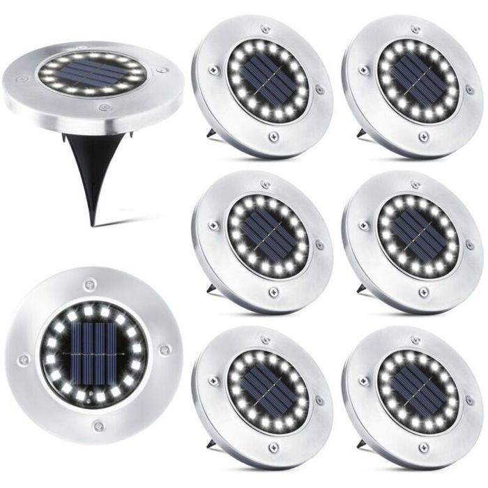 16 LED Lampe Solaire Extérieur-8 Pièces Spot Solaire Jardin Etanche Lampadaire pour Passerelle Chemin Terrasse Cour Souterraine En
