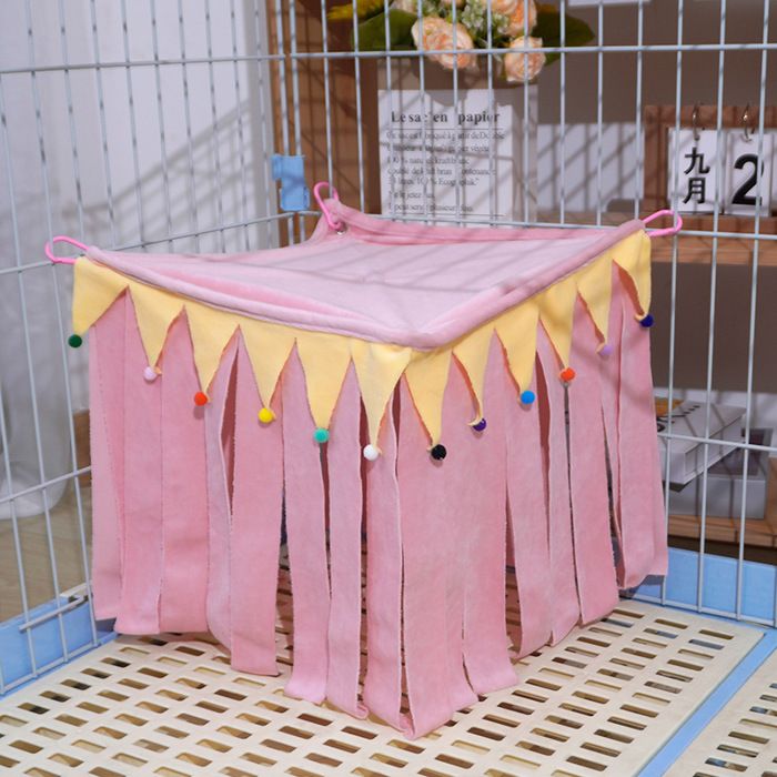 Nid de repos pour petits animaux - Phoesky - 30x30 cm - Rose - Écologique - Velours - Carré - Tente à pompons