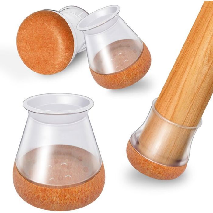 Protection pieds de chaise - Unbrand - Lot de 12 pièces - Silicone et feutre - Diamètre rond 14-20 mm
