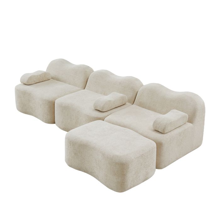 Canapé compressé dangle modulaire -canapé-lit convertible en forme de L 3 places - coussin de siège profond salon beige
