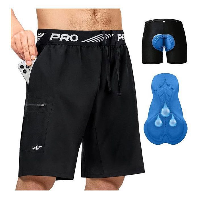 Short de Vélo Montagne VTT 2-en-1 Rembourrage Gel 4D Amovible Respirant Séchage Rapide Anti-transpirant 4 Poches pour Homme