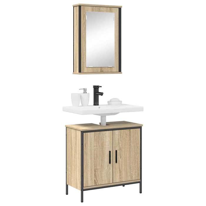 (8409)Meuble rangement - contemporain - Meubles de salle de bain - avec étagère (2 pcs )- Marron poid:25.77 kg