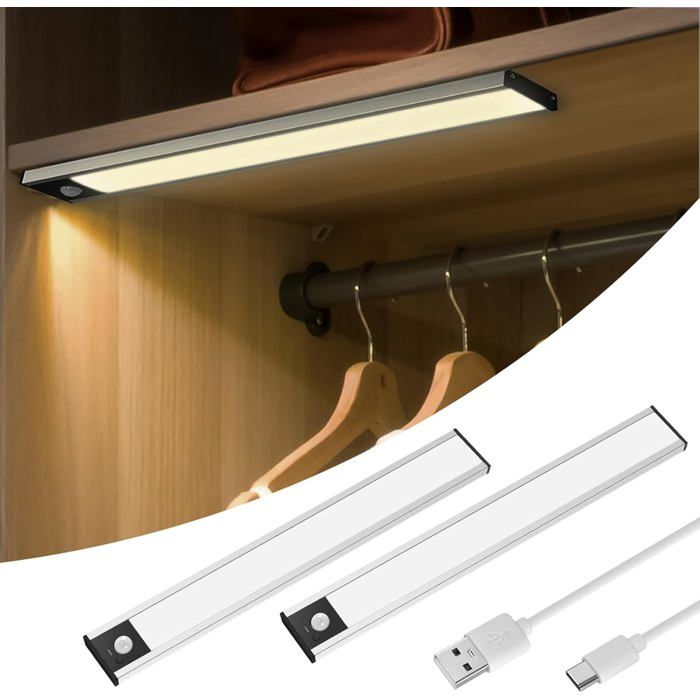 Lumiere LED sous Meuble Cuisine 4 Modes 6000K 2 Reglette LED Cuisine Luminosité Réglable 3 Couleurs Eclairage Detecteur Mouvement