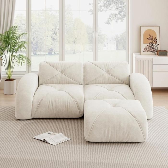 Canapé 2 places - KOMHTOM - Canapé modulaire 2 places - 204x171x76 cm - Blanc - Confort nuage Canapé 2 places - KOMHTOM - Canapé modulaire 2 places - 204x171x76 cm - Blanc - Confort nuage