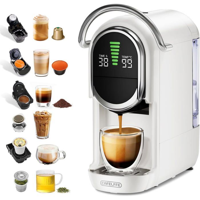 Cafelffe Machine à Café Multi-Capsules MK-609S 6 en 1 7 tailles de tasse machine expresso 19 bars compatible avec les capsules