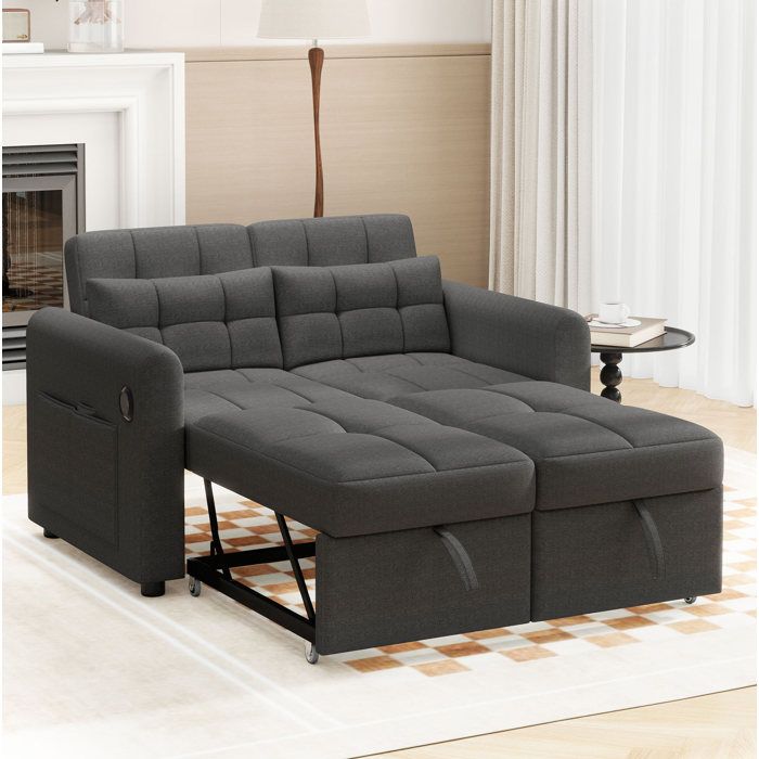 Canapé 2 places moderne 3-en-1 avec dossier réglable ports USB poches accoudoirs et coussins pour salon et chambre