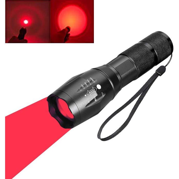 lampe torche rougeLampe de poche tactique rouge à lampe torche signal zoomable 1 mode pour vision nocturne astronomie pêche