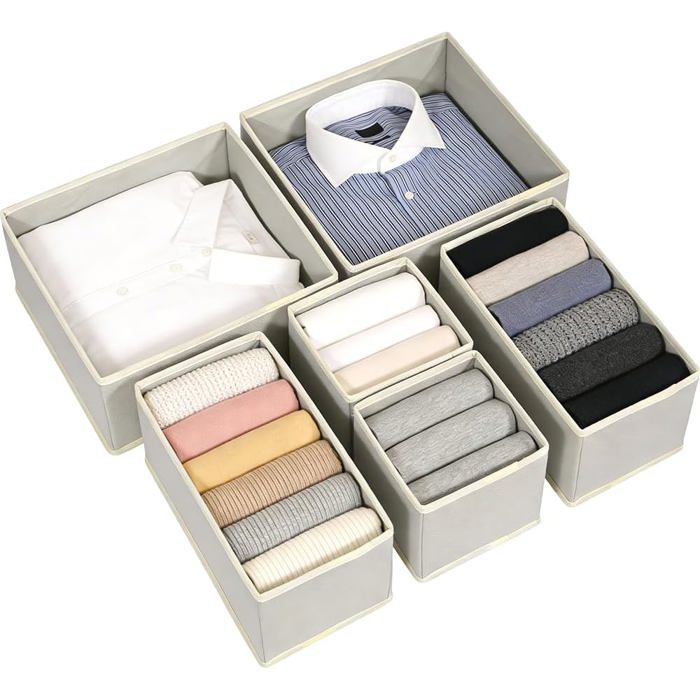 Lot De 6 Organisateurs De Tiroir Pliables En Tissu Boîtes De Rangement Pour Armoire Vêtements Sous-Vêtements Et Chaussettes