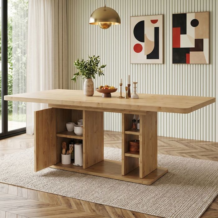 Table Extensible 140/180 x 80 cm 140/ 6 à 8 places rangement plateau épaissi style scandinave couleur chêne