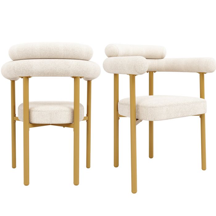 Lot de 2 chaises de salle à manger – beige et doré – dossier ergonomique assise confortable 70 x 62 x 84 cm